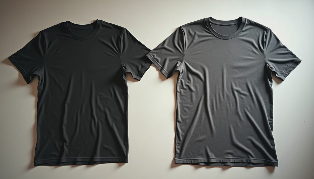 Two black t-shirts new versus faded after washing